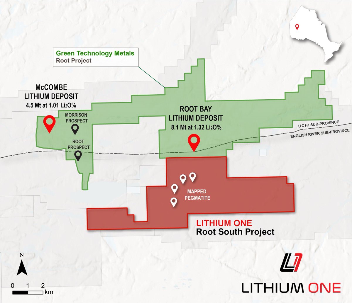 LithiumOneMetal's tweet photo. Our #lithium exploration team has started work at Root South – just 500m from the newly announced 8.1 Mt Li20 inferred mineral resource estimate on the Green Technology Metals (ASX:GT1) Root Bay project in the James Bay lithium district, Quebec $LONE #criticalmetals https://t.co/jgYOHghrtC