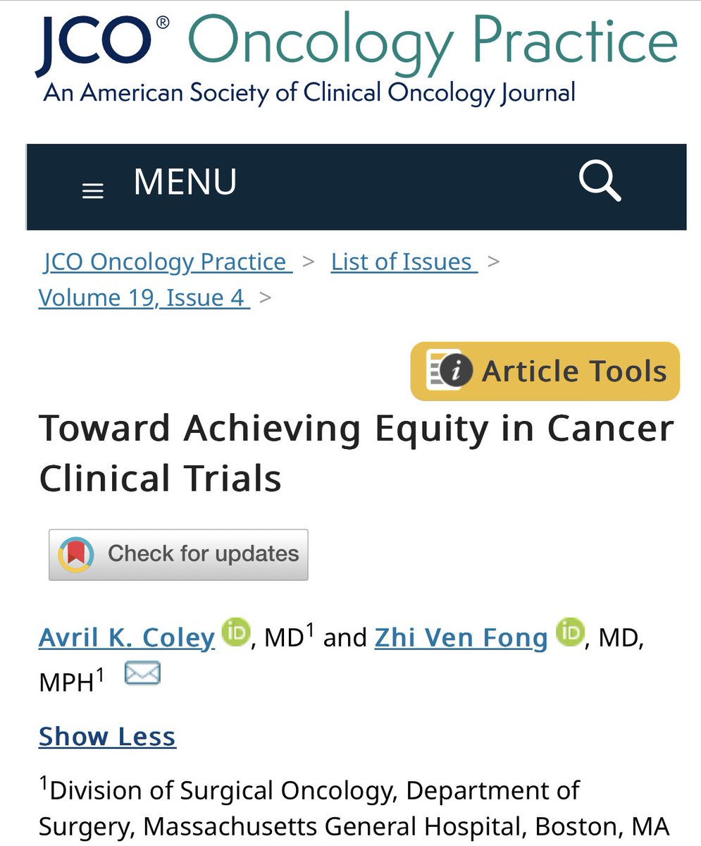 @CaseyJackAllen Thanks for the amplification, @CaseyJackAllen! Much work to be done to achieve equity in clinical trials. This was mainly great work from @AvrilColeyMD, rising @MGHSurgery⭐️ who’ll be applying to @SocSurgOnc fellowships next cycle. PDs should keep an eye out for her application!