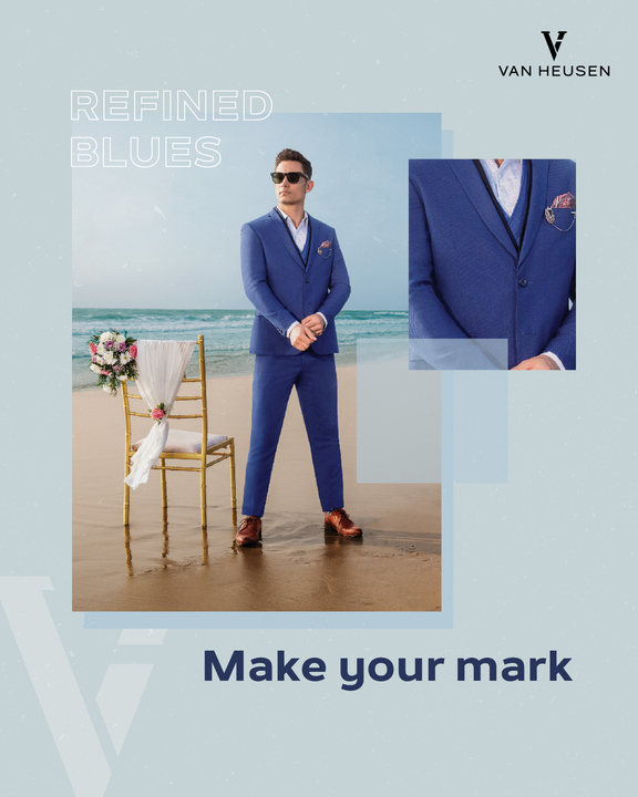 Slip into deep blues with accessories and details that accentuate your presence and make for a refined look. #VanHeusen #Weddingwear #Formallook