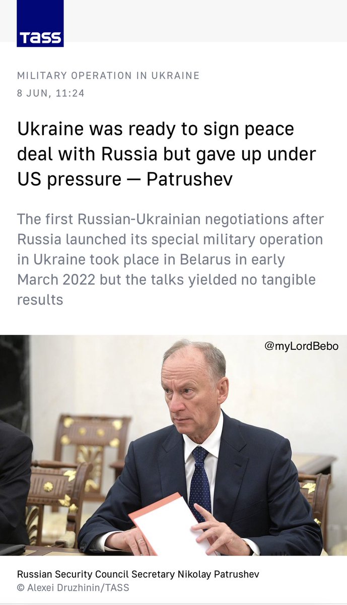 'Had it not been for the US pressure on those whom they installed at the head of Ukraine, this situation would have not happened, Even the Ukrainian leaders themselves were ready for signing a peace treaty and gave Russia written proposals that we, in principle, approved'