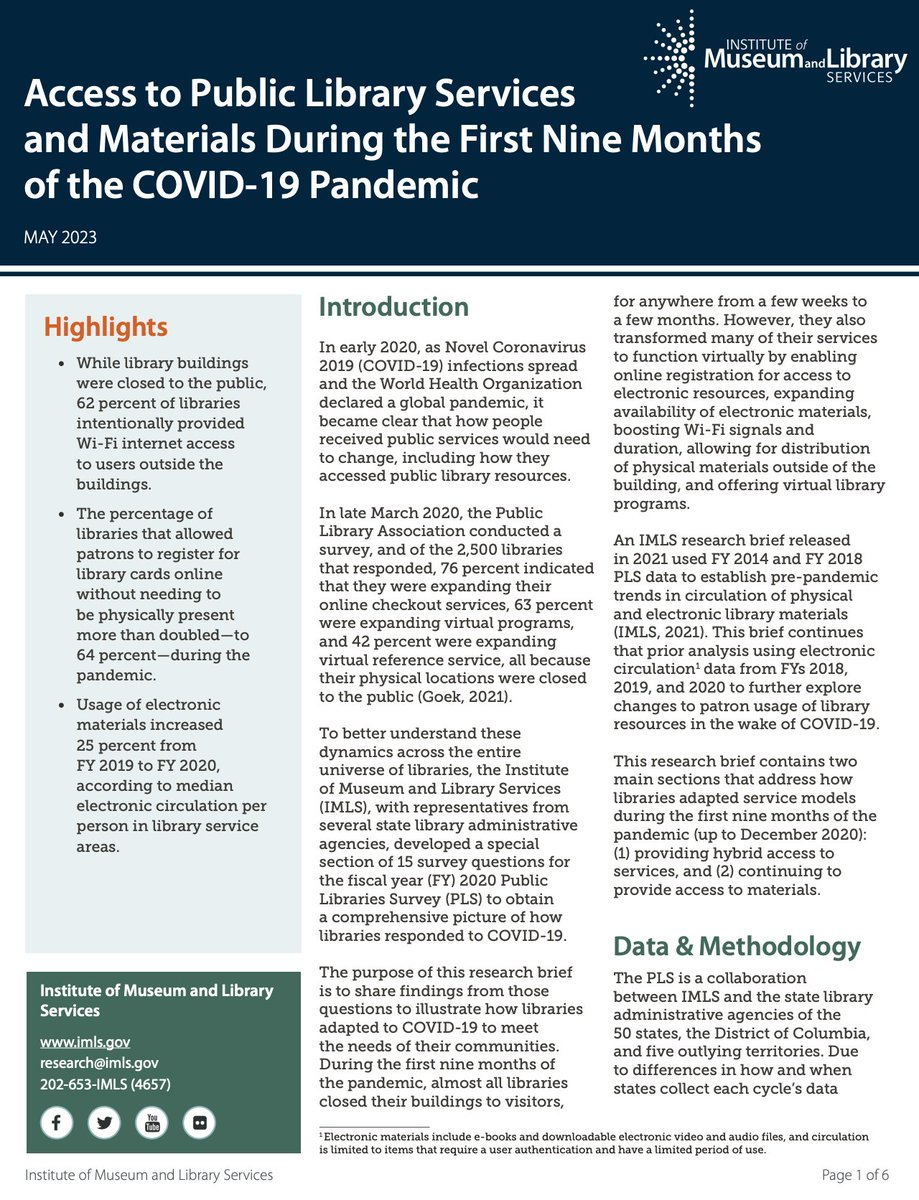 LibraryJournal's tweet photo. IMLS Releases New Research Brief: "Access to Public Library Services and Materials During the First Nine Months of the #COVID-19 #Pandemic"  https://t.co/sqdo5Kt2LZ #libraries #publiclibraries @US_IMLS https://t.co/4lHn9x9z9w