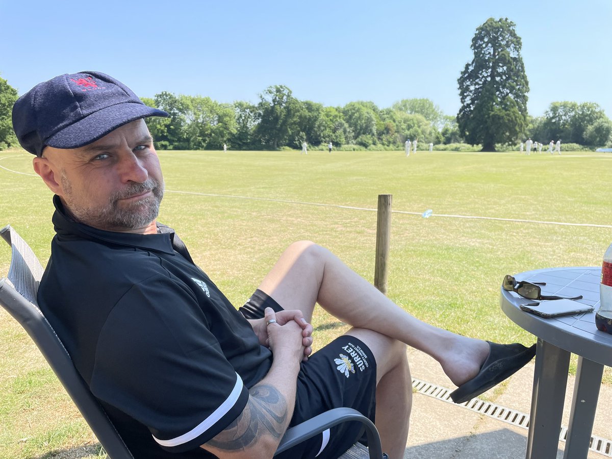 On a beautiful sunny afternoon in Egham our very own GDV celebrates his 52nd birthday by playing for Surrey CCC over 50s against Gloucestershire CCC @surreycricket 
Happy birthday Graeme