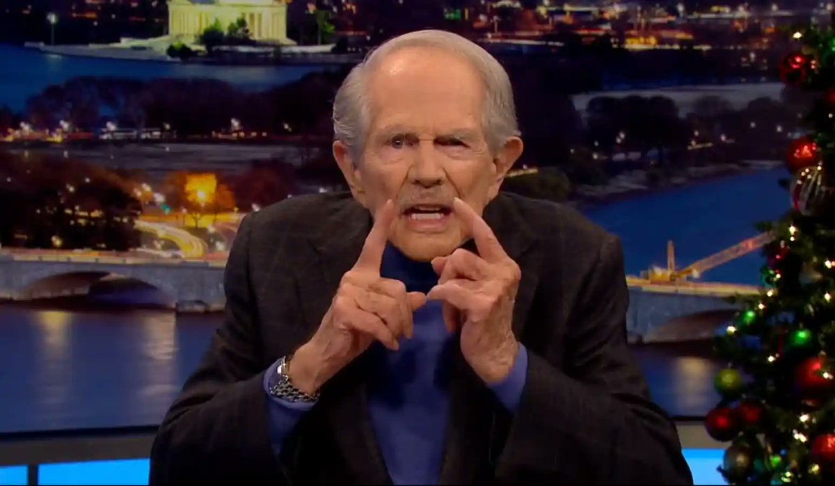 Pat Robertson has died. He said gay people caused hurricanes and wore special rings which spread AIDS, and that gay marriage was worse than murder. He's survived by this poster on the wall of Mike Pence's bedroom