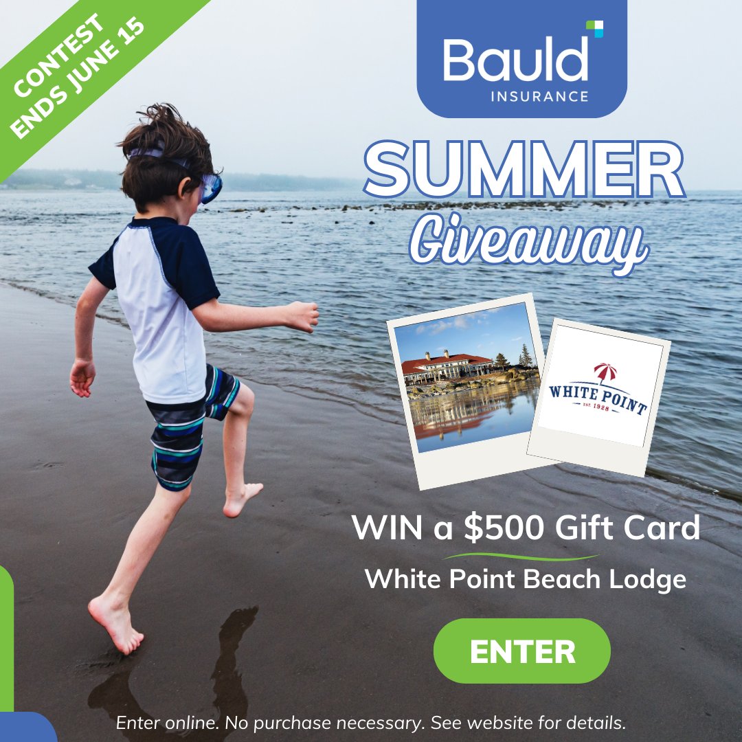 BauldInsurance's tweet image. Nova Scotians always pull together and give back to their #community. That’s why we're happy to give hard-working Nova Scotians a chance to WIN a $500 gift card for White Point Beach Lodge.

Contest ends June 15. No purchase necessary. Enter Online. bauldinsurance.com/2023-summer-gi…