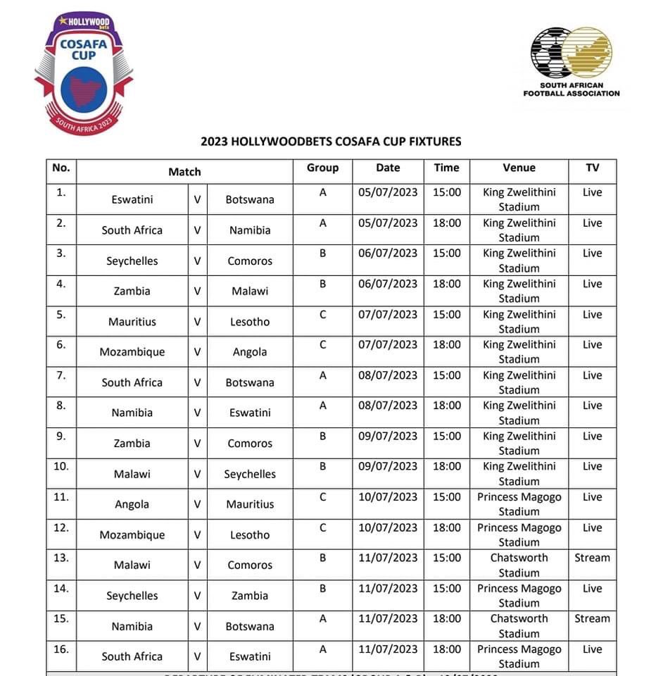 COSAFA CUP fixtures | 5 July 2023