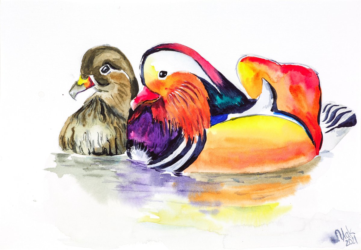 Mandarin Duck Pair Painting 
#MandarinDuck #Pair #Painting  #BirdWallArt #PrintCanvas #Kitchen #FramedPoster #Anniversaire #GiftPrint by Nataly Mak etsy.me/3Ciuoy9 #mandarinduckpair #duckpainting #birdwallartprint