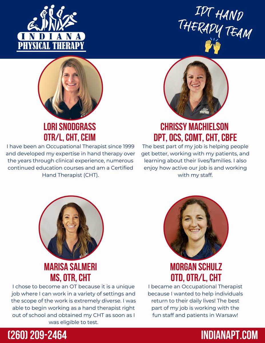 Indianapt's tweet photo. Celebrate Hand Therapy Week with Indiana Physical Therapy! ππ«Ά
To learn more about hand therapy and how it can benefit you or someone you know, check out this flyer from the American Society of Hand Therapists or visit:
https://t.co/nn4pbDBukv
#IPT #HTW2023 https://t.co/jtbsdP9xVs