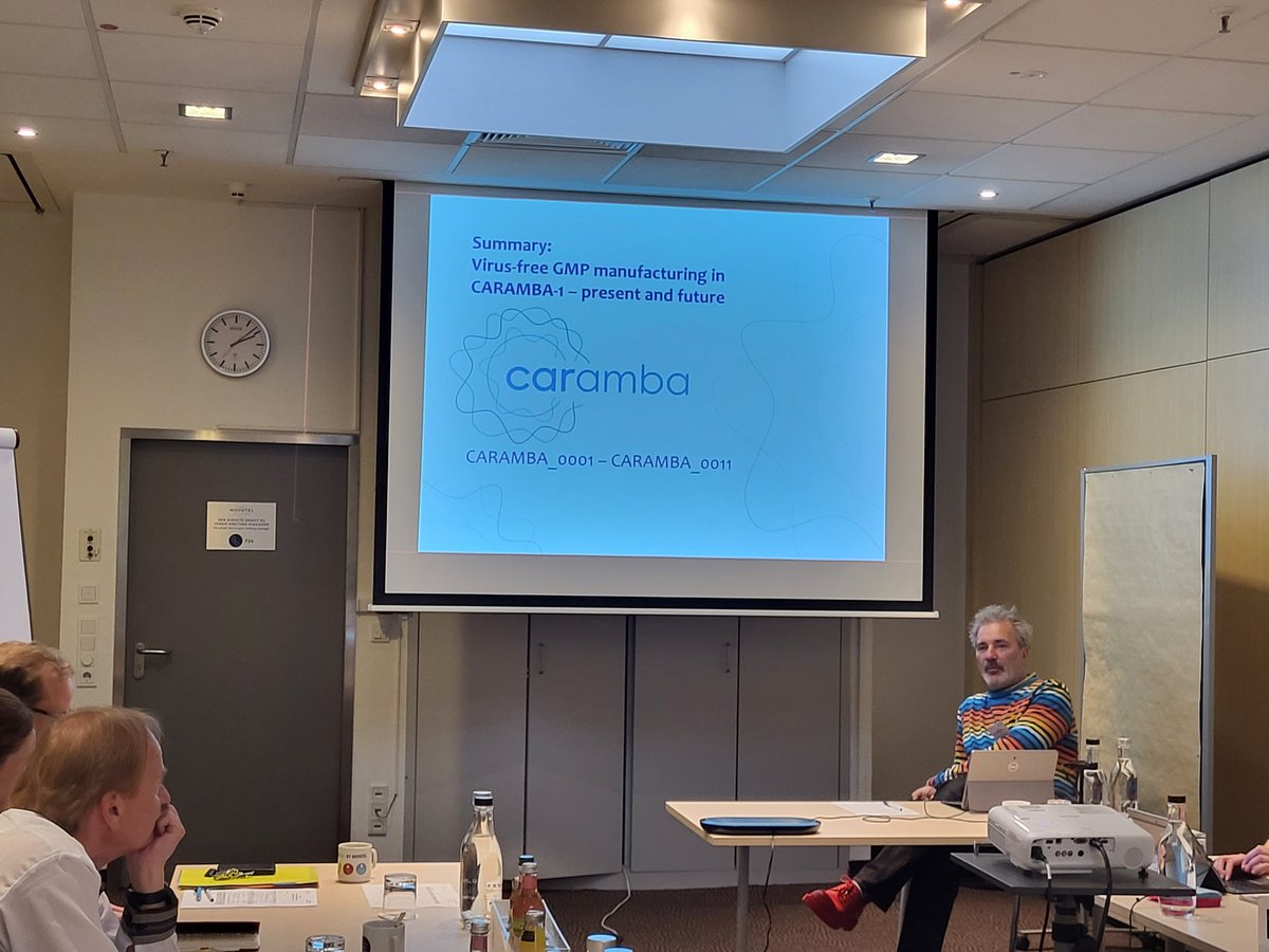 CARAMBA_project's tweet photo. Virus-free #CART #GMP manufacturing in Europe. Halvard Bönig (@blutspende_de) summarizes CARAMBA experiences. It's all about T cell quality. https://t.co/ZZOKxdyf4q