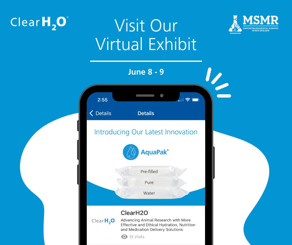 ClearH2O is a proud exhibitor of the @MSMRorg event June 8-9. Attendees are welcome to visit our virtual exhibit using the Whova app and learn how ClearH2O products are improving the physical and mental well-being of all creatures big and small.