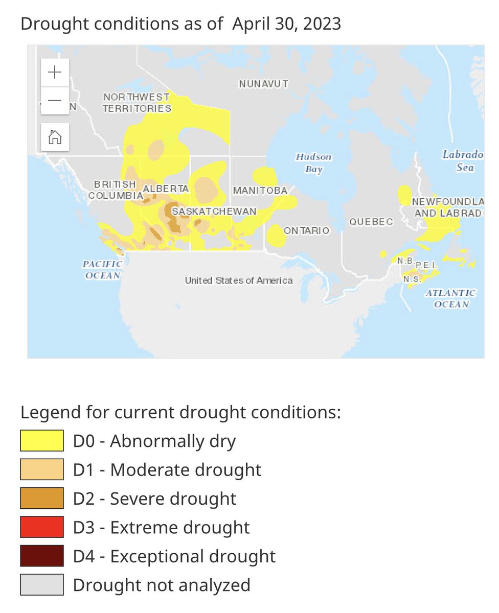 Trust the mainstream media?  I think not! The wildfires - are not drought related, according to data from the Canadian government.
Here is a screen shot of the drought conditions in Canada from the CA Dept of Ag.  The data show that there is no extreme drought, no drought in…