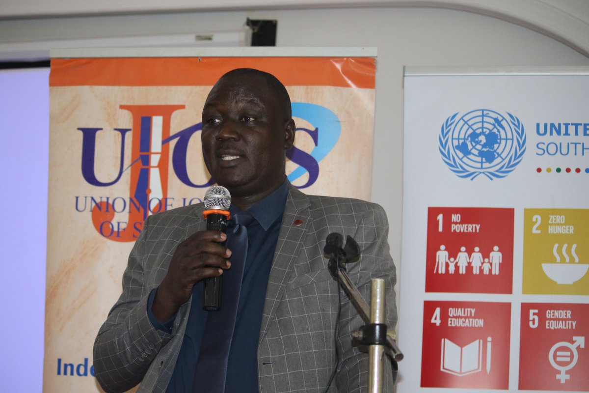 UN_SouthSudan's tweet photo. The @UN_SouthSudan in partnership with @ujossofficial is holding a two-day journalist training on #SDGs. This training will equip journalists with critical skills to objectively report and create awareness on the #UNSDCF and the SDGs in #SouthSudan . @UnescoJuba https://t.co/TFrDhVLQte