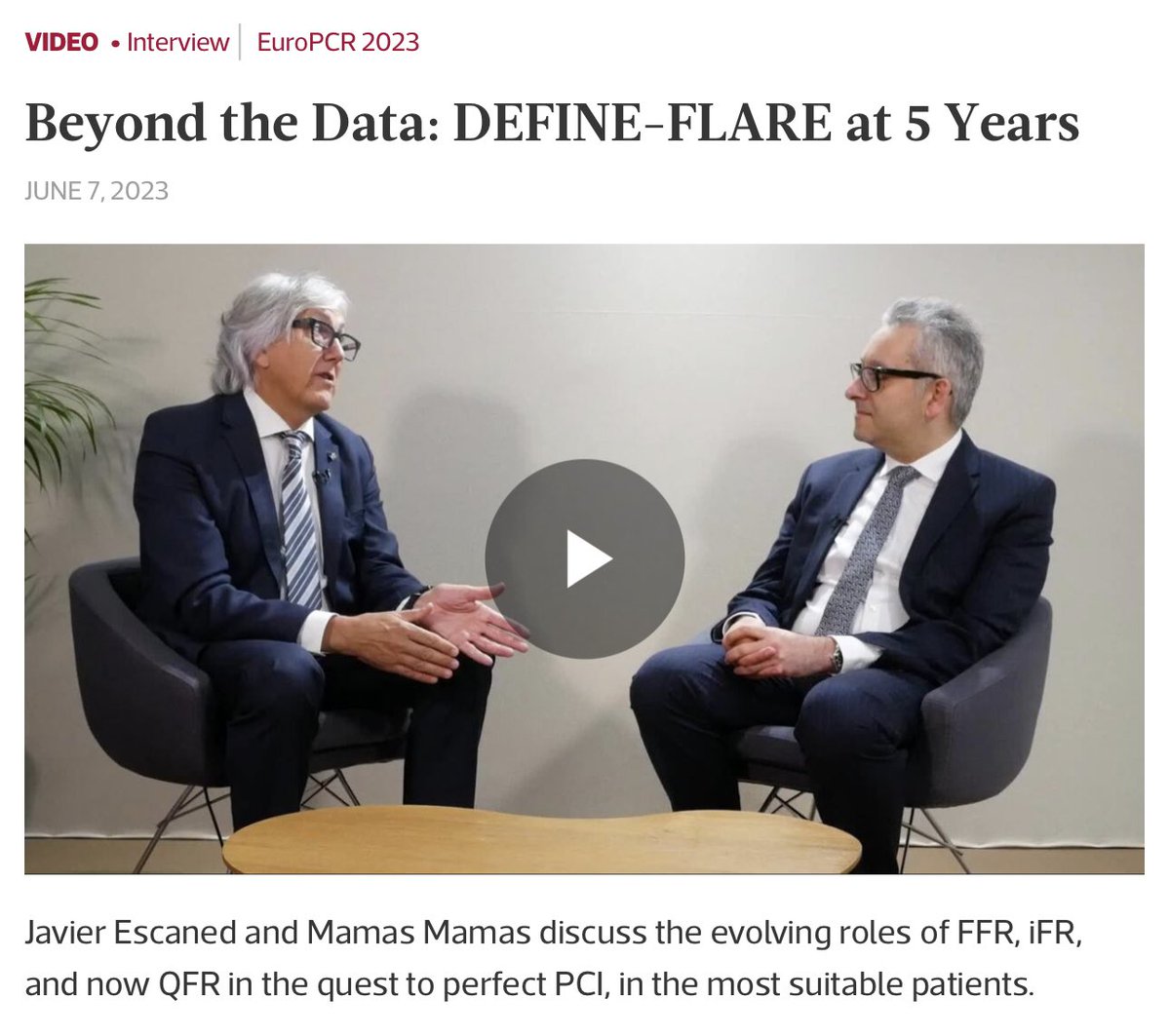 Beyond the Data with @JEscaned discussing ➡️DEFINE-FLARE at 5 Years is mortality signal real? ➡️ when to use ifr vs ffr ➡️ will there be a role of invasive wire based physiology once angio based systems like QFR come on line? 🎥tctmd.com/videos/beyond-… @RodrigoBagur @TCTMD…