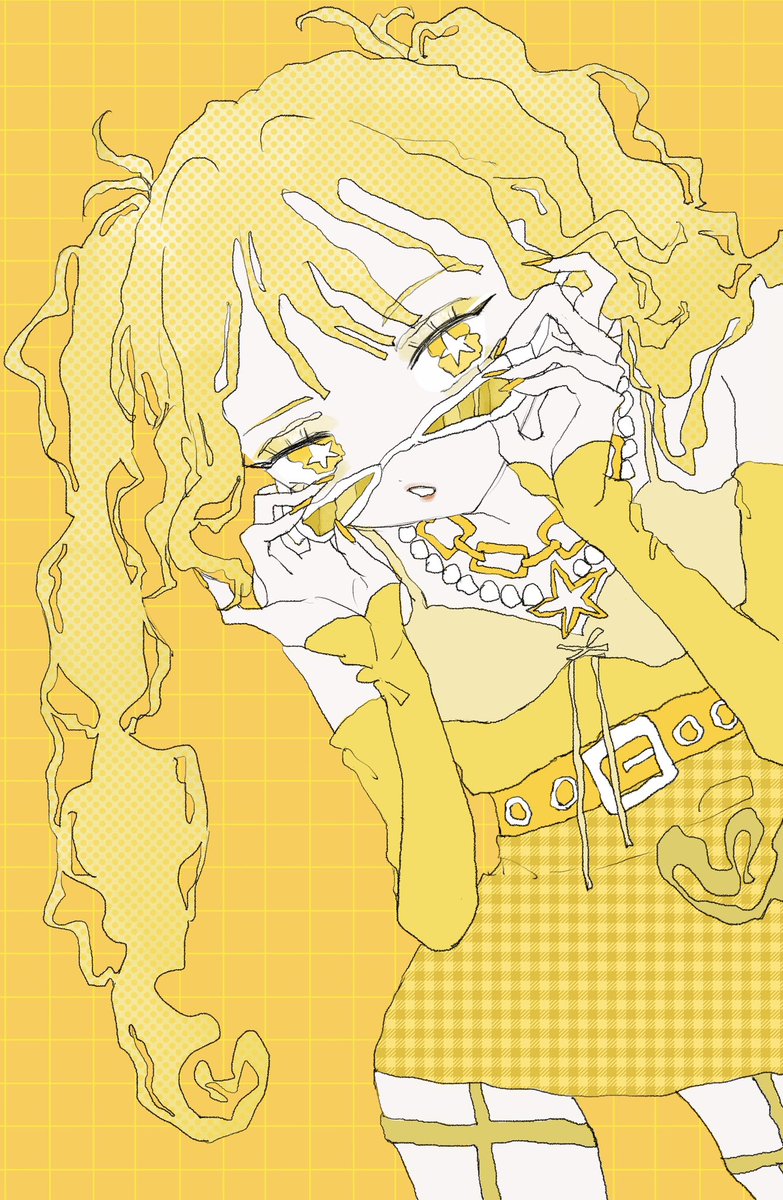 1girl yellow theme solo necklace jewelry twintails skirt  illustration images