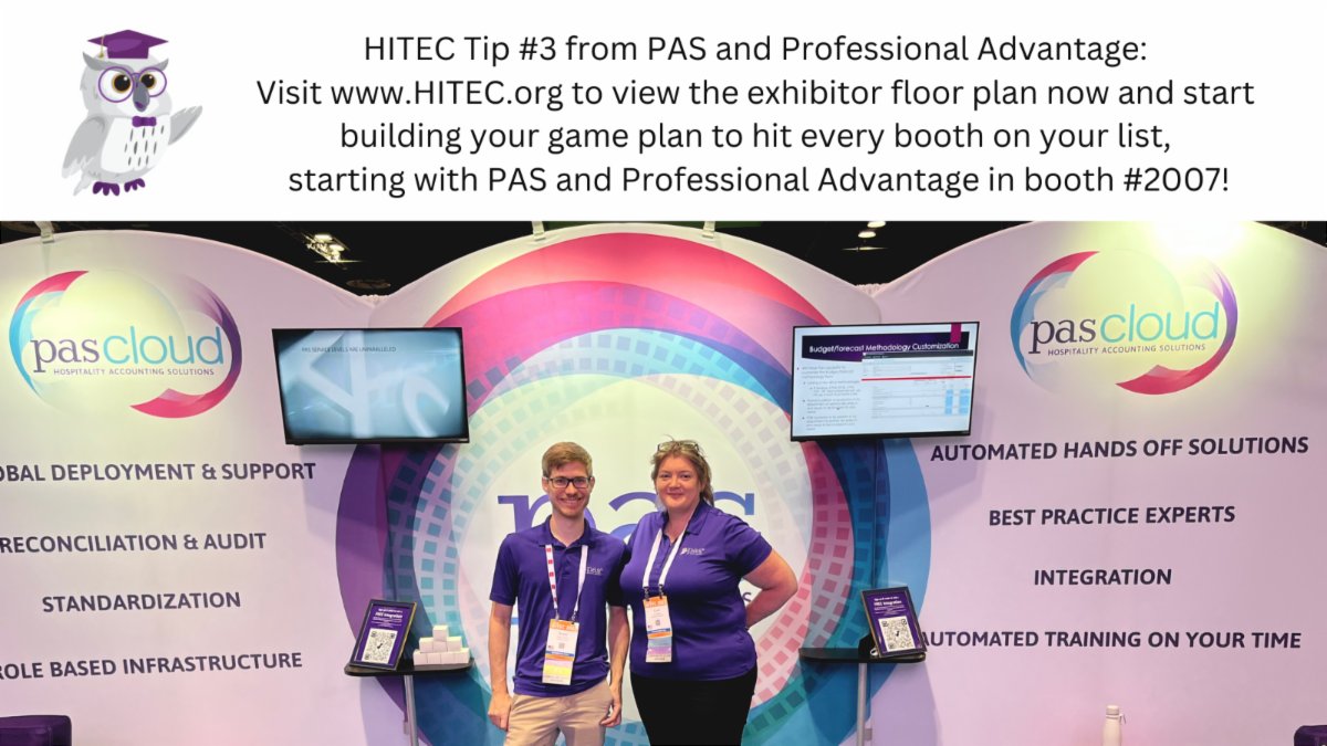 PASprofact's tweet image. Countdown to HITEC from PAS, your hospitality back office &amp;amp; accounting partner. Tip #3: Review the exhibitor floor plan now at HITEC.org and start building your game plan to hit every booth on your list, starting with PAS and @ProfAdvantage in booth # 2007. - @HFTP