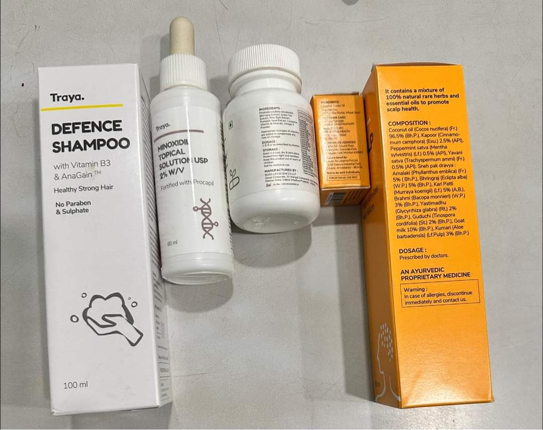 Thz r #traya products for hairloss. Basically they have made a 'khichdi' of all available treatment options for hair fall & selling it as a package. 'one size fits all' concept..
@jagograhakjago , can u check for unfair trade practices?? 
#MedTwitter