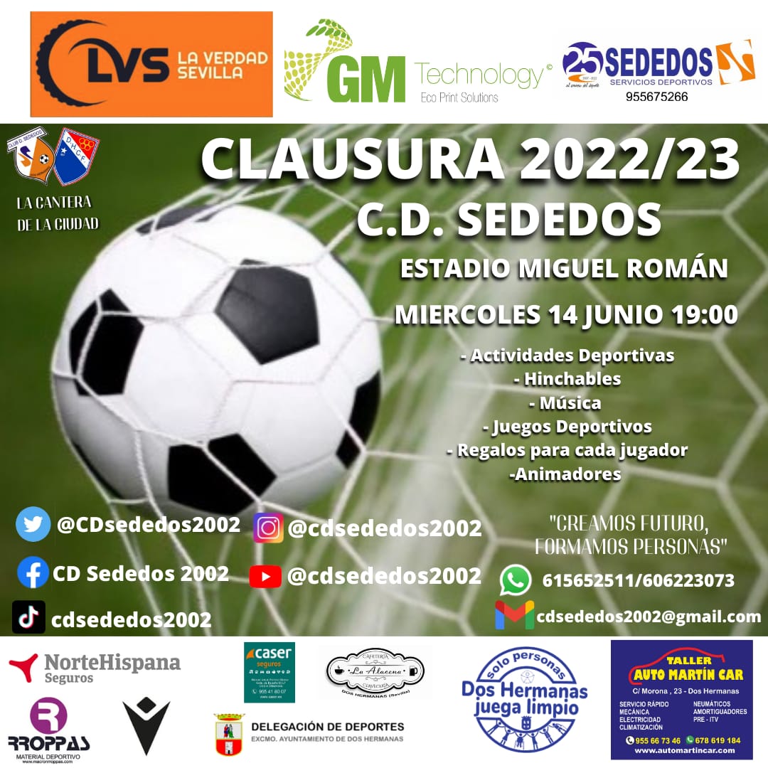 CDsededos2002's tweet image. Tenemos nueva fecha:

Nuestra clausura será el próximo día 14 de Junio a las 19:00 horas.

#aupasededos 
#lacanteradelaciudad
#juntossomosimparables
#canteranazarena
👟⚽️🧡💙❤️