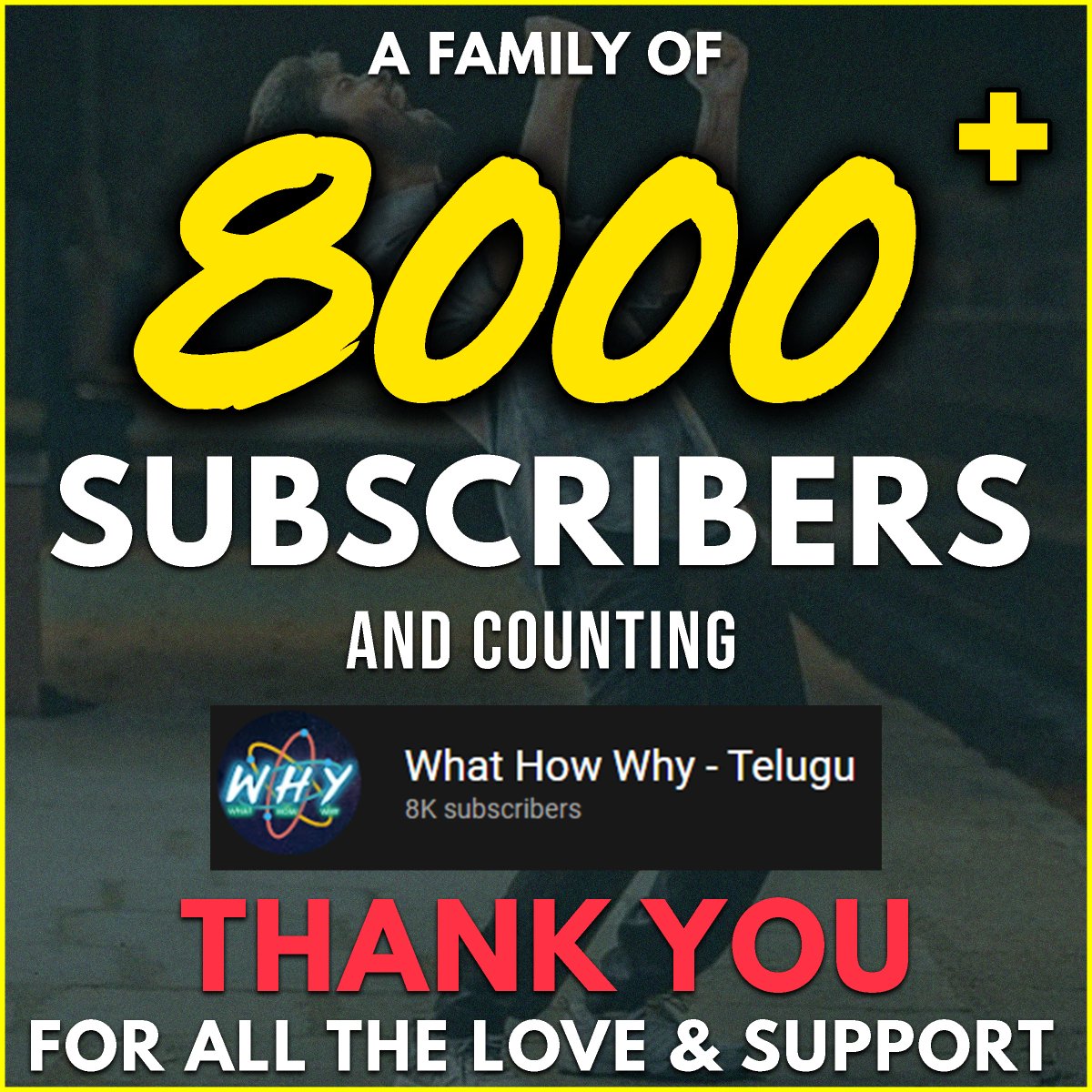 WhatHowYtelugu's tweet photo. 8000 Subscribers &amp; Counting...

Thank You for All the Love &amp; Support.

New Video &amp; Series announcement coming very soon.

Do Subscribe us at - https://t.co/hnbv14dh0H https://t.co/OLmyBbWLfI