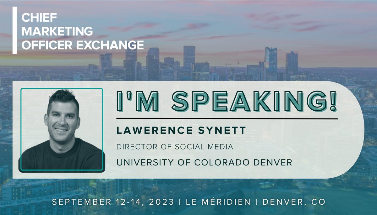 lsynett's tweet photo. So excited to speak at the #CMOExchange in @CityofDenver in September. I'll be discussing why, just because your brand may be on social media, your audience isn't required to care. Join me and other like-minded senior marketing executives! https://t.co/NjUFg61vDc https://t.co/npaJTIYkcD