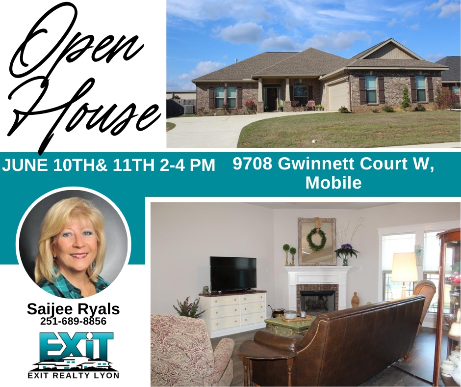🎈OPEN HOUSE🎈
Join Saijee Ryals
🏡 9708 Gwinnett Court W, Mobile
⏳️This SATURDAY & SUNDAY June 10th& 11th 2-4 PM

#openhouse  #realestateopenhouse #homeforsale #southernhomeforsale #southernhome #coastalpropertyforsale #forsale #sellingsunset #gulfshores #alhomes