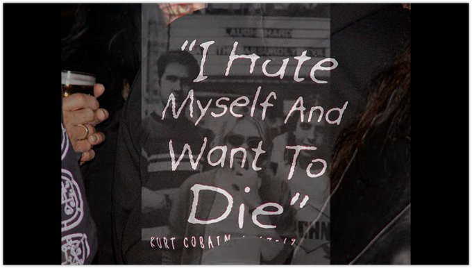 “When Kurt was nine years old, his parents divorced.[7]:20 He later said that the divorce had a profound effect on his life, while his mother noted that his personality changed dramatically — Cobain became defiant and withdrawn.[5]:17 In a 1993 interview, he elaborated:

“I remember feeling ashamed, for some reason. I was ashamed of my parents. I couldn’t face some of my friends at school anymore, because I desperately wanted to have the classic, you know, typical family. Mother, father. I wanted that security, so I resented my parents for quite a few years because of that.” [7]

https://medium.com/@CosyisCozy/self-loathing-in-early-90-s-rock-put-in-perspective-by-facts-about-the-artists-76471cc92d35