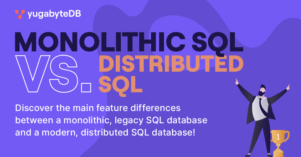 Yugabyte's tweet photo. Check out our new infographic to discover the main feature differences between a monolithic, legacy SQL database and a modern, distributed SQL database! 🚀

Download NOW for free! ⬇️
https://t.co/bvSqgp9ZlF

#distributedsql #yugabytedb #database #sql #databasemodernization https://t.co/OFEbtfMV3q