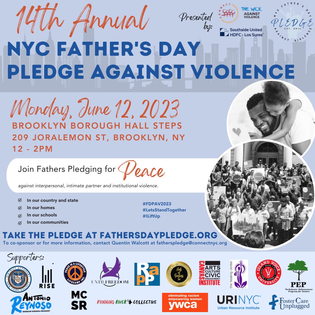 4 more days!!
Monday June 12, 2023 at the Brooklyn Borough Hall Steps from 12-2PM.

Fathers, Men: Bring your partners, children, friends and colleagues. 
All ARE WELCOME!

#FDPAV
#FDPAV2023
#LetsStandTogether
#ILiftUp