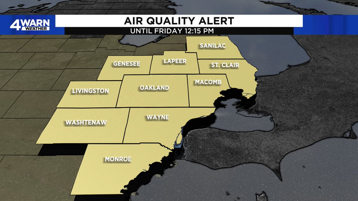 AIR QUALITY ALERT has been extended through noon Friday, June 9th for all of Southeast Michigan due to the wildfire smoke from Canada. Limit outdoor activity. <a href="/Local4News/">Local 4 WDIV Detroit</a>