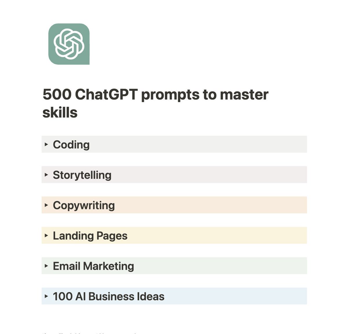 Learning new skills is painful, but not with AI.

It's easy to learn these high-cash skills with ChatGPT.

I've put together 5 categories.

• Coding
• Storytelling
• Copywriting
• Landing pages
• Email marketing

Like, Retweet, and Comment

"AI"

(Must follow to get DM)