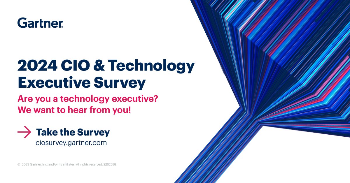 Tech executives: We want to hear from you! Be one of the 2000+ leaders providing valuable insights.

Complete the 2024 CIO & Technology Survey today: gtnr.it/42tFCuq #GartnerIT #CIO