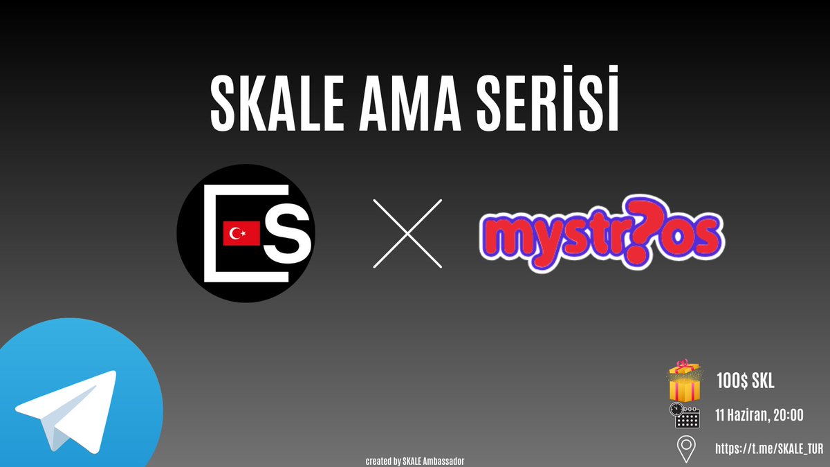 SkaleTurkish's tweet photo. SKALE Türkiye topluluğu 11 Haziran, 20:00'da 100$ değerinde "Bana İstediğini Sor"(#AMA) etkinliğinde @PlanetMystrios ile buluşuyor!  

❤️Katıl:  https://t.co/LpWg2DcI0H

🔁 Paylaş (RT)  

✅Takip: @SkaleNetwork &amp; @SkaleTurkish &amp; @PlanetMystrios https://t.co/NESV3yuy39