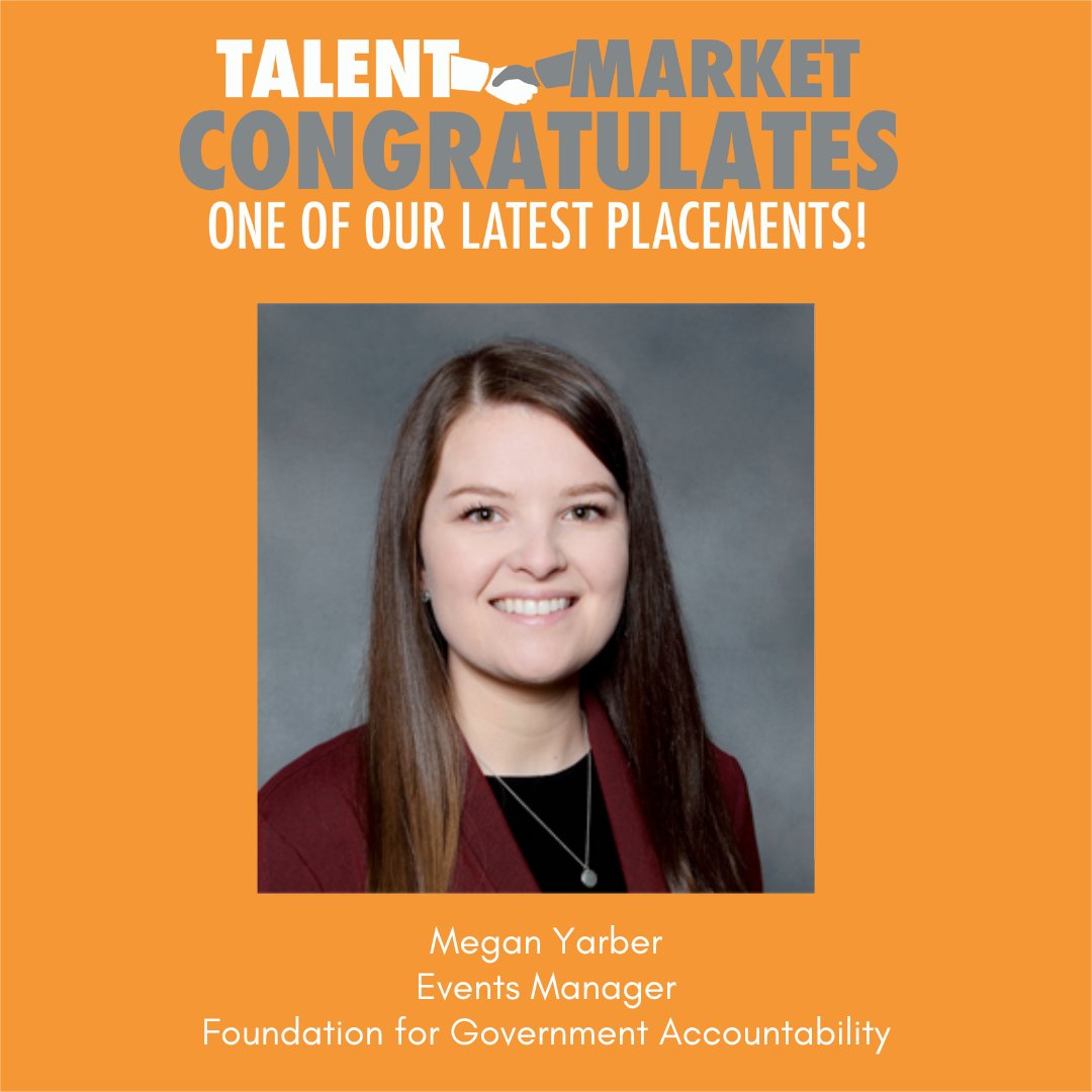TalentMarket's tweet photo. 🎉🎉Congratulations to another recent Talent Market placement, Megan Yarber, for joining @TheFGA as their new Events Manager!🎉🎉

#TalentMarketPlacement #libertyjob #eventsjob #virtualjob https://t.co/vEPtF2Ae4H