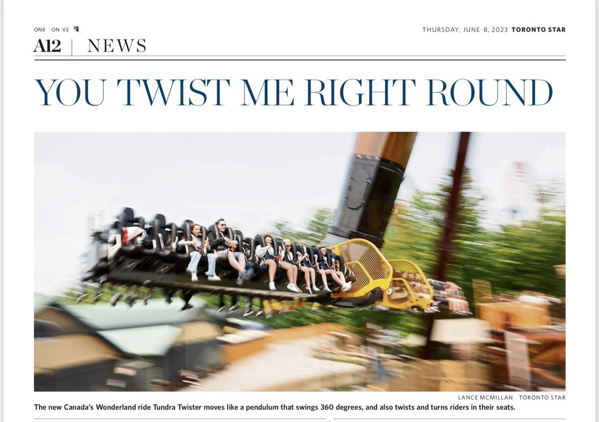 That’s some good looking thrill ride featured in the @TorontoStar today! 🤩 #tundratwister @WonderlandNews