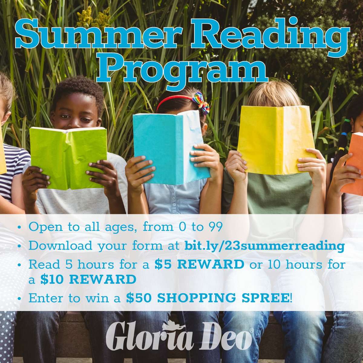 Gloria_Deo's tweet photo. It's back! Join our Summer Reading Program today and you can earn FREE rewards to spend at Gloria Deo. Open to all ages. https://t.co/yQpwRyZBG8 #catholicbookstore #catholic #lnk #oma #catholicbooks #shopsmall https://t.co/k8erXbrkPc