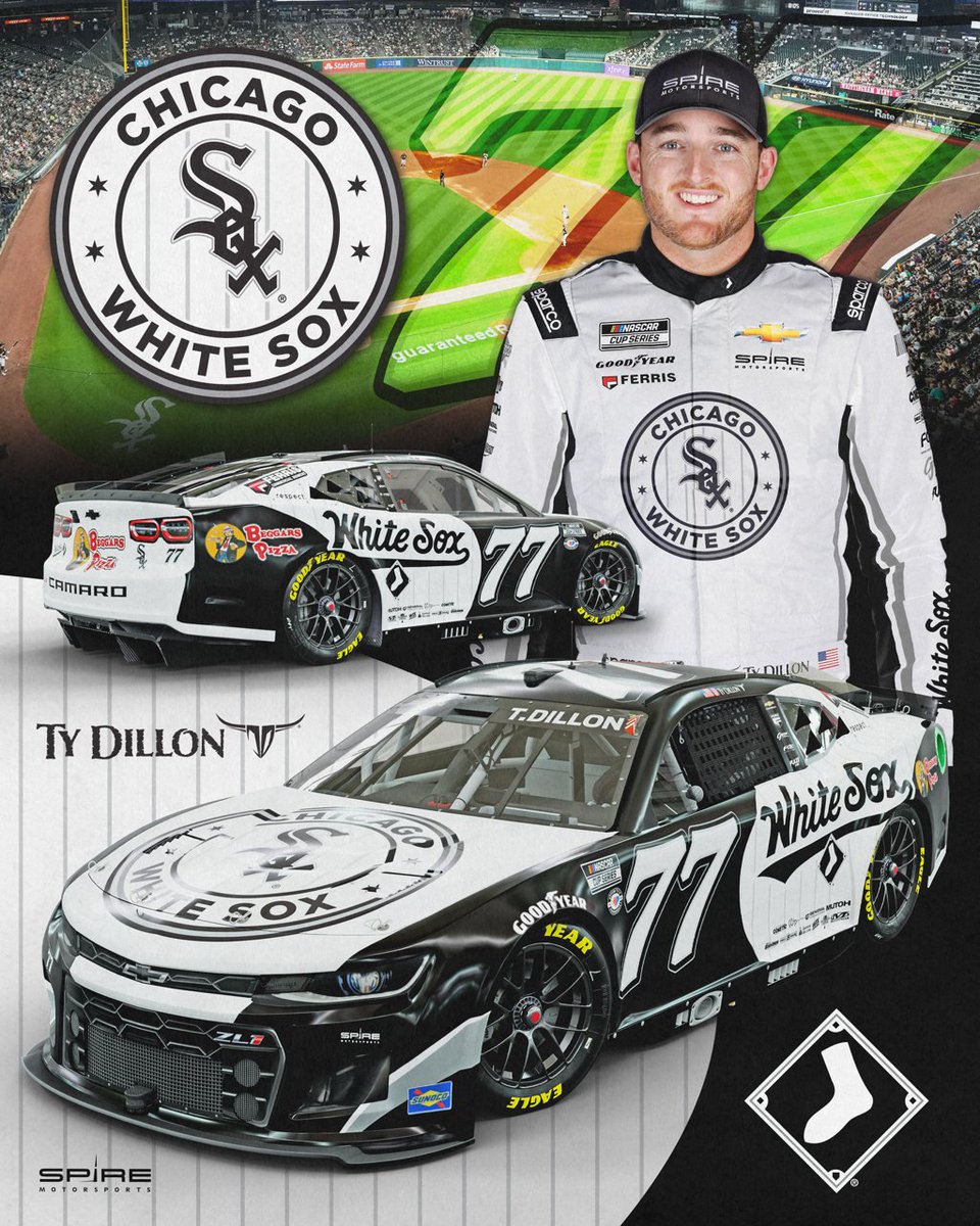 For the first time in its 75-year history, <a href="/NASCAR/">NASCAR</a> is taking it to the streets, and the <a href="/whitesox/">Chicago White Sox</a> are coming along for the ride! Paired with the South Siders on <a href="/tydillon/">Ty Dillon</a>'s No. 77 is <a href="/BeggarsPizza/">Beggars Pizza</a>, the Official Pizza of the Chicago #WhiteSox. Learn more: bit.ly/3oLf5er
