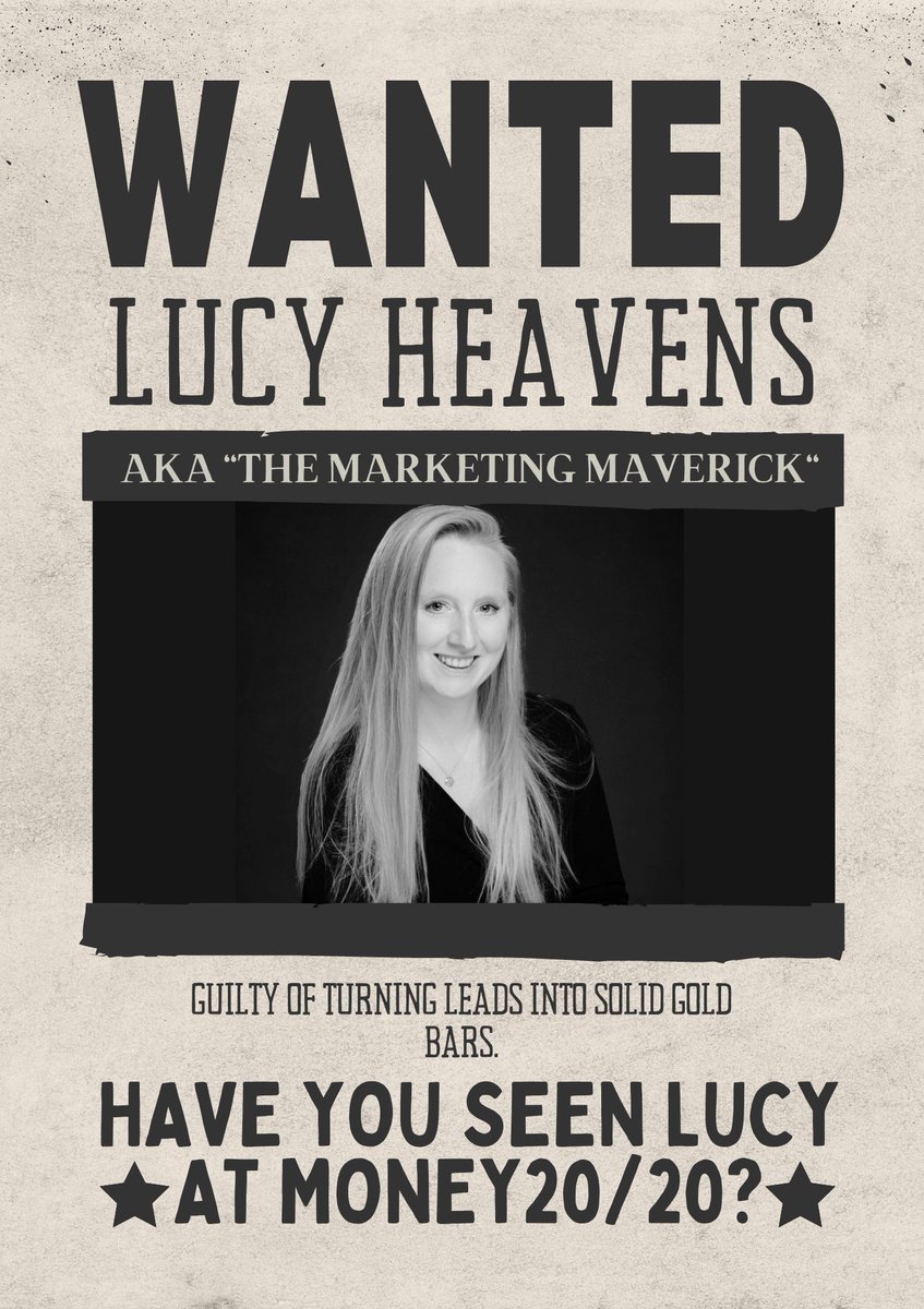 Have you seen this person!?

They were last spotted at <a href="/Money2020/">Money20/20</a> 2023 in Amsterdam, and are accused of masterminding some of B2B's most lucrative marketing heists...

They’re not armed and they’re not dangerous, so if seen, please do approach! 🤠

#Money2020 <a href="/heavens_lucy/">Lucy Heavens</a>