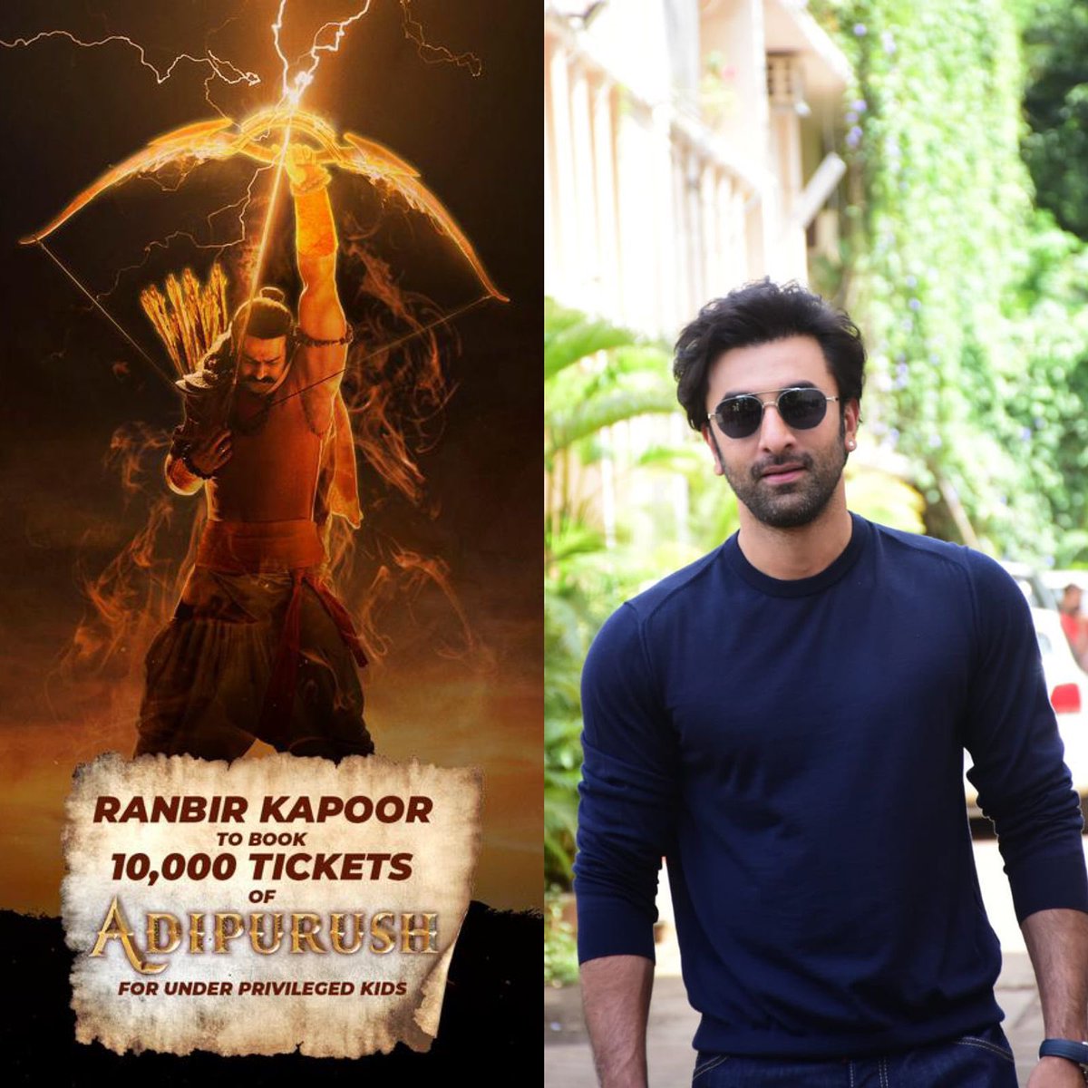tushitamedia's tweet photo. Ranbir Kapoor to book 10,000 tickets of Adipurush for underprivileged children

#Adipurush #RanbirKapoor https://t.co/DVuHze3zKx