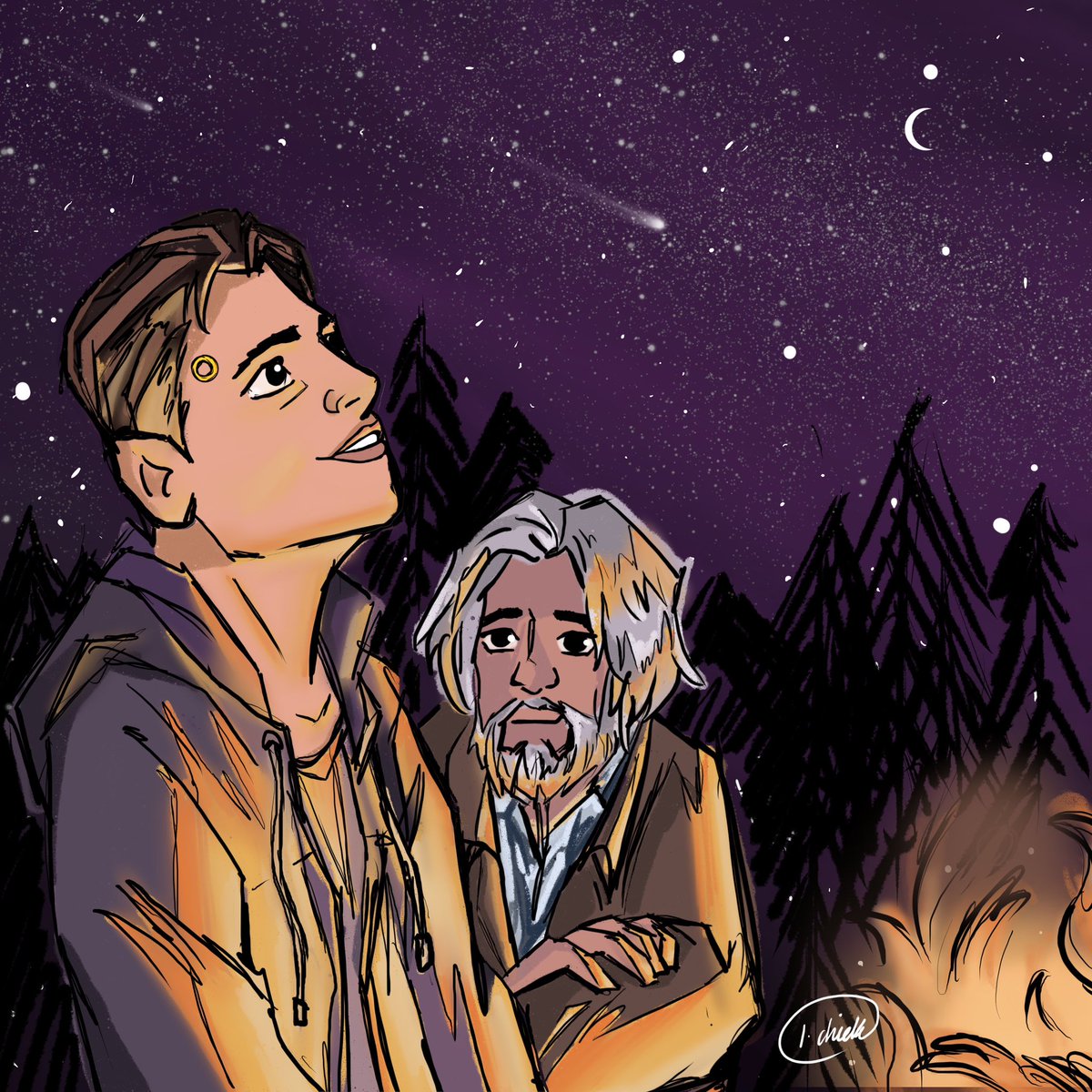 #DechARTJune
Day 8: Explore

Connor and Hank exploring the cosmos ✨💫 
I’m not the best at drawing people but I think this turned out ok. #DechartGames
