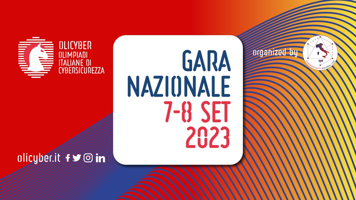 👾 Giovedì 7 e venerdì 8 settembre competizione nazionale delle Olimpiadi di Cybersicurezza 2023. La gara sarà una CTF individuale in formato Jeopardy tra i selezionati dalle gare locali. Organizza @cybersecnatlab

#OCIT23 #OliCyberIT #CTF #cybersecurity

olicyber.it