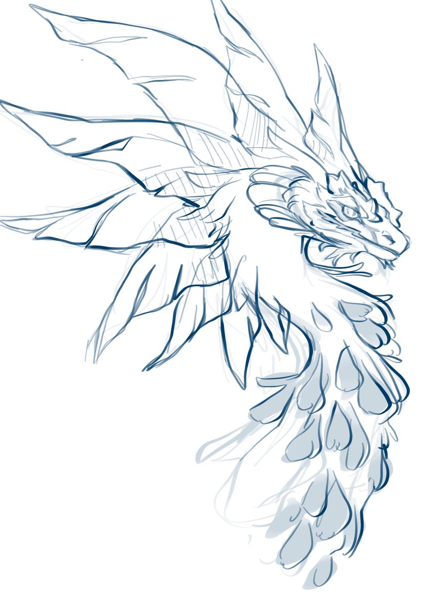Neb told me "how do you draw Ran's face?? I can not figure it out" and I was like "lol, same." xD 
Basically a long box face with a little bump and two chicken crest like shwoobeeleewoop wich can vary in size and shape because I said so. Also now: cheeks feather floof.