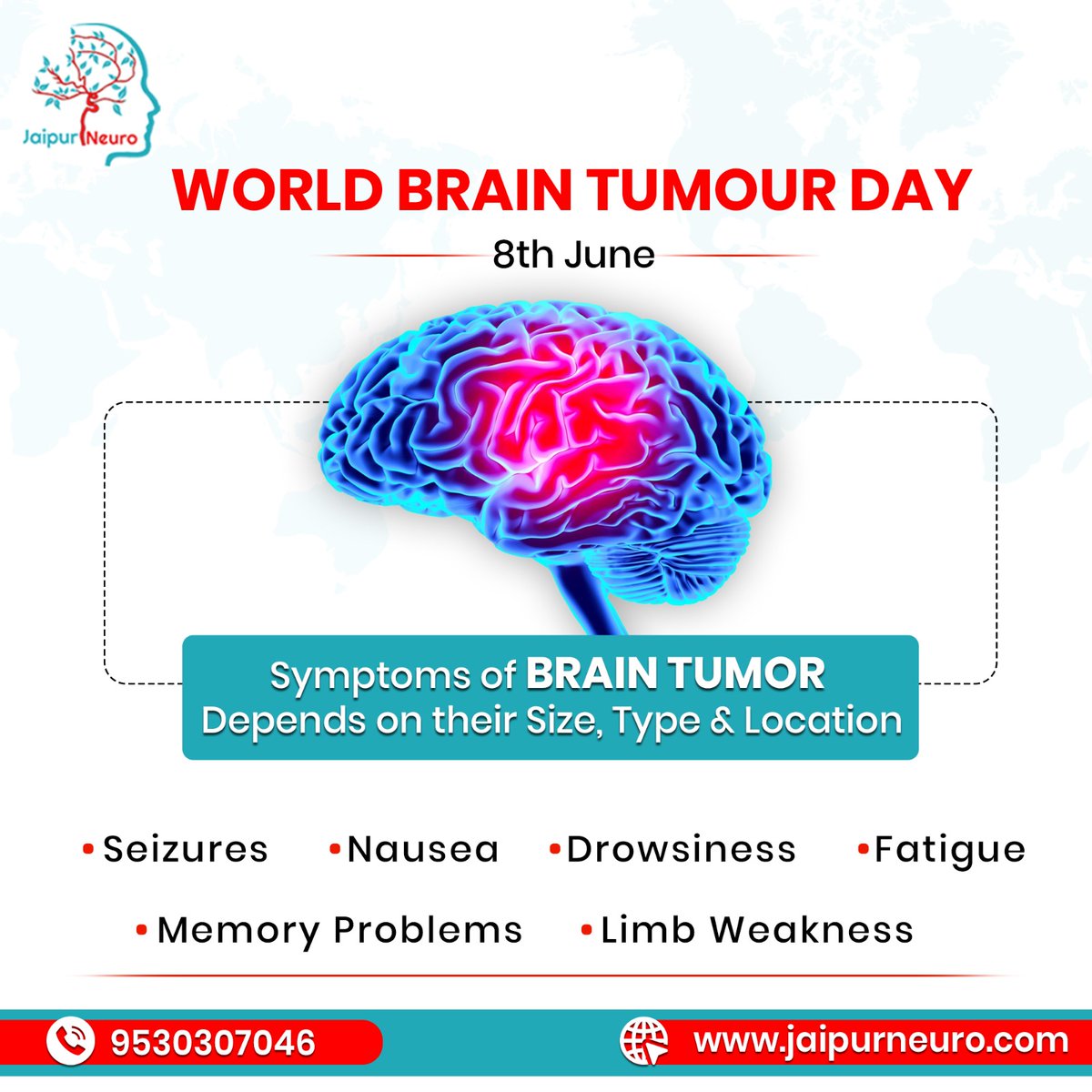 Jaipur_Neuro's tweet photo. Know the Symptoms.

Early Detection can save lives!

~Dr. Vikram Bohra
Sr. Consultant Neurology and
Chief Interventional Neurologist

For Appointment
Call: 9530307046

#braintumor #braintumorawareness #WorldBrainTumourDay2023  #jaipurneuro #drvikrambohra #rajasthanhospital https://t.co/C44yjjrt9o