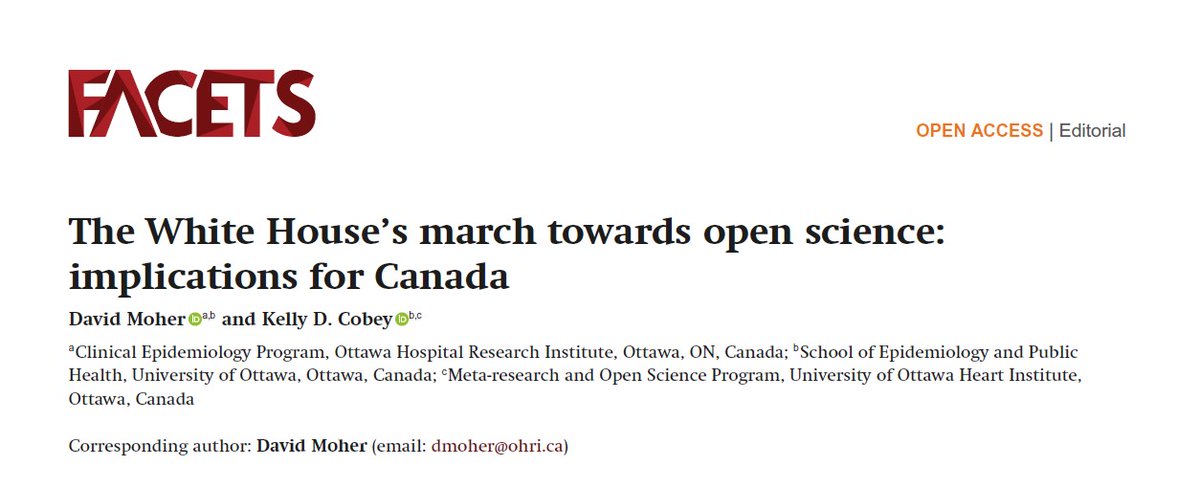 cdnsciencepub's tweet photo. What implications does the US White House OSTP announcement have for the #OpenScience movement in Canada? 🔓📄 Read about the future of #OpenAccess, #OpenData, and #JournalImpactFactor in the NEW @FACETSJournal editorial by @dmoher and @KDCobey ▶️ https://t.co/NP0nL9Madx https://t.co/Pdi7SkCrYq