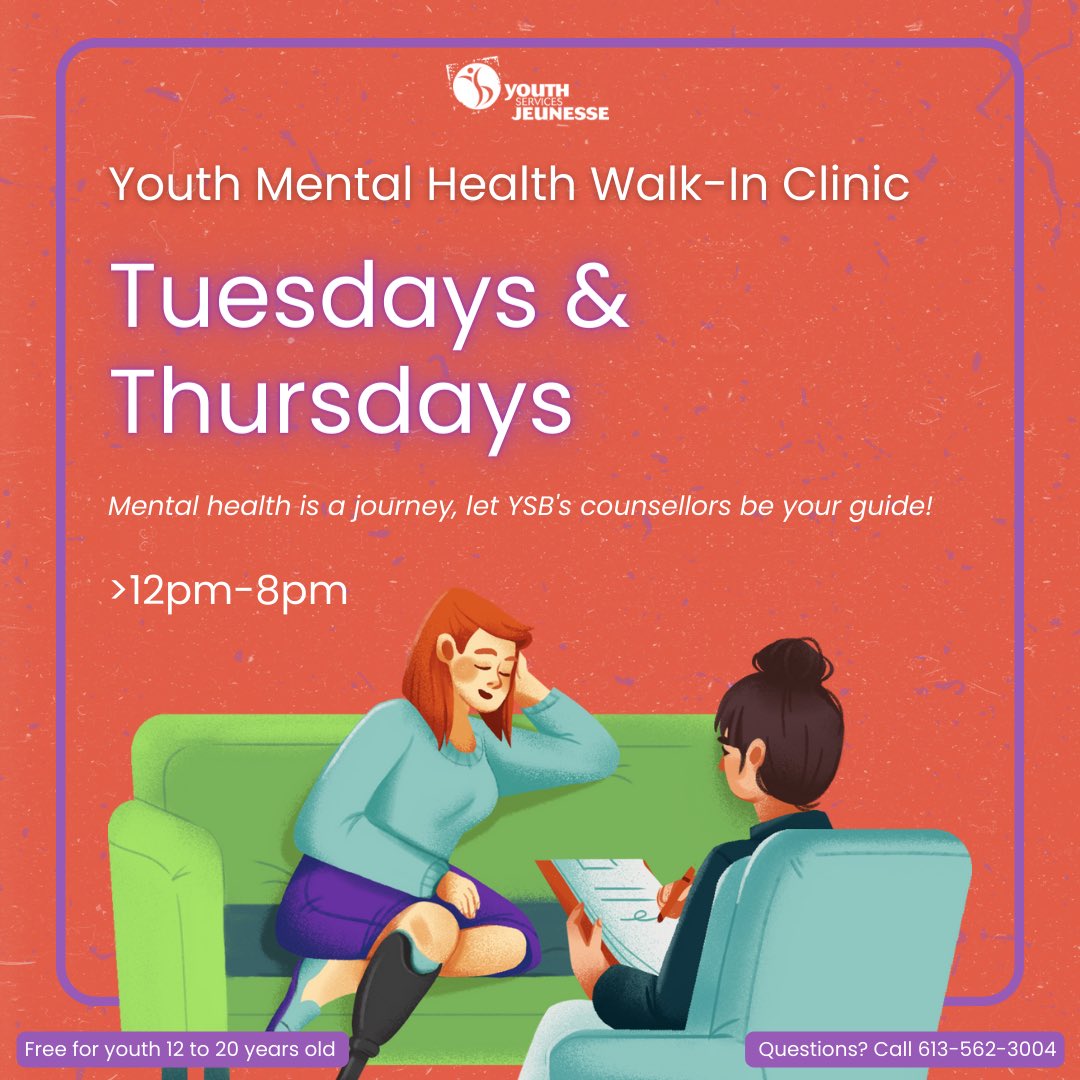 Come see us today <a href="/Carrefour_Hub/">Carrefour Santé Aline-Chrétien Health Hub</a> , no appointment necessary!

✅Free
✅12-20 years old
✅For youth, parents and caregivers 

#MentalHealthMatters