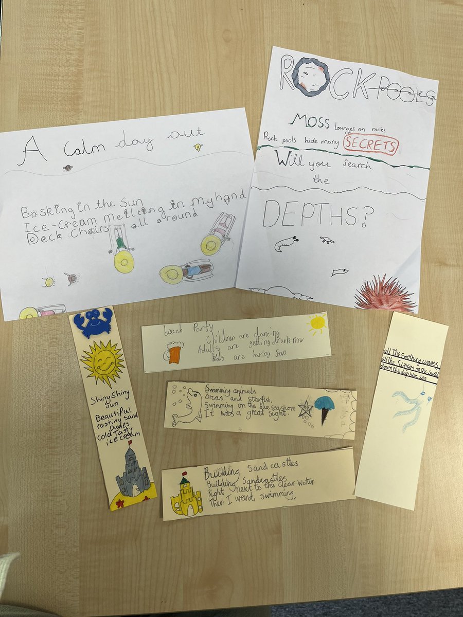 LargsEnglish's tweet photo. We loved making Haiku posters and bookmarks with primary 7 during their transition. What a talented and enthusiastic bunch! ☀️🌊 @LargsAcademy https://t.co/VQh7Bthd80