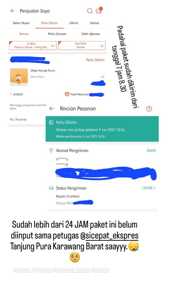claudiakd90's tweet photo. Lebih dari 24 jam paket aku @ShopeeID yang udah aku drop di @sicepat_ekspres Tanjung Pura Karawang Barat belum diinput.. Astagaaaa. Kalau cuma ngetik no resi bbrp digit gak sanggup mending g usah kerja di pelayanan deh. https://t.co/Uy2mg3r9sv