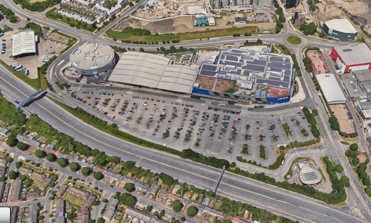 SCP_Hughes's tweet image. Application withdrawn to deck over an IKEA car park in Greenwich and build 1300 homes above it.  What do people think about this? Was the application flawed, or is this a missed opportunity, or both? I don&apos;t know a lot about the particular application - genuinely curious.