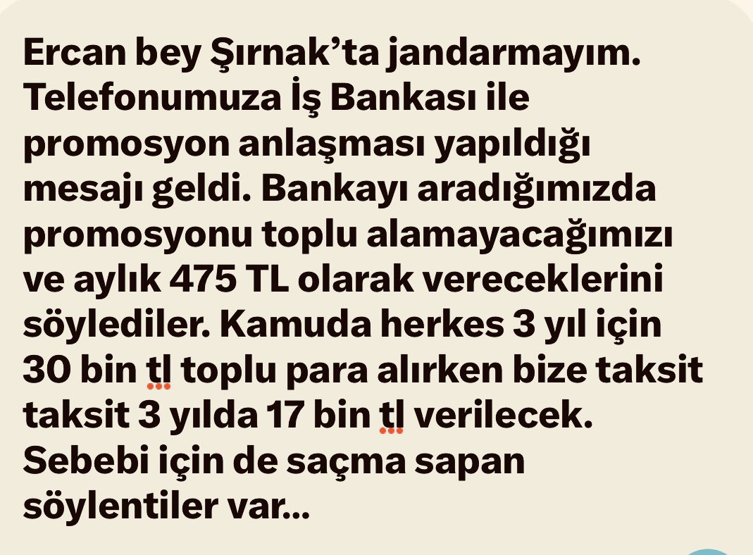 Halk Bankası Jandarmaya
ne kadar promosyon veriyor:
27.000+2500 Puan❗️

Peki, Şırnak’ta @Halkbank 
var mı ? Evet var❗️

O halde, neden @isbankasi
ve neden 36 taksitle 17.000 TL

Başka sorum yoktur

Bundan sonrası @Jandarma Genel Komutanlığı ve @TC_icisleri Bakanı @AliYerlikaya’da