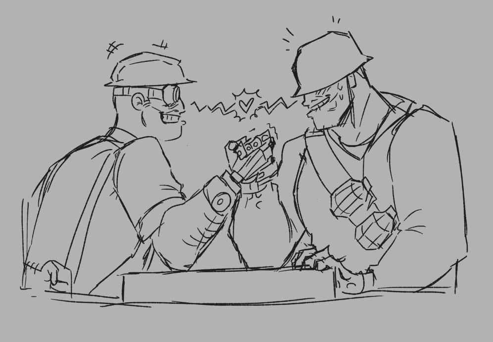 Arm wrestling (Aggressive handholding)
More helmet party stuff *grins*