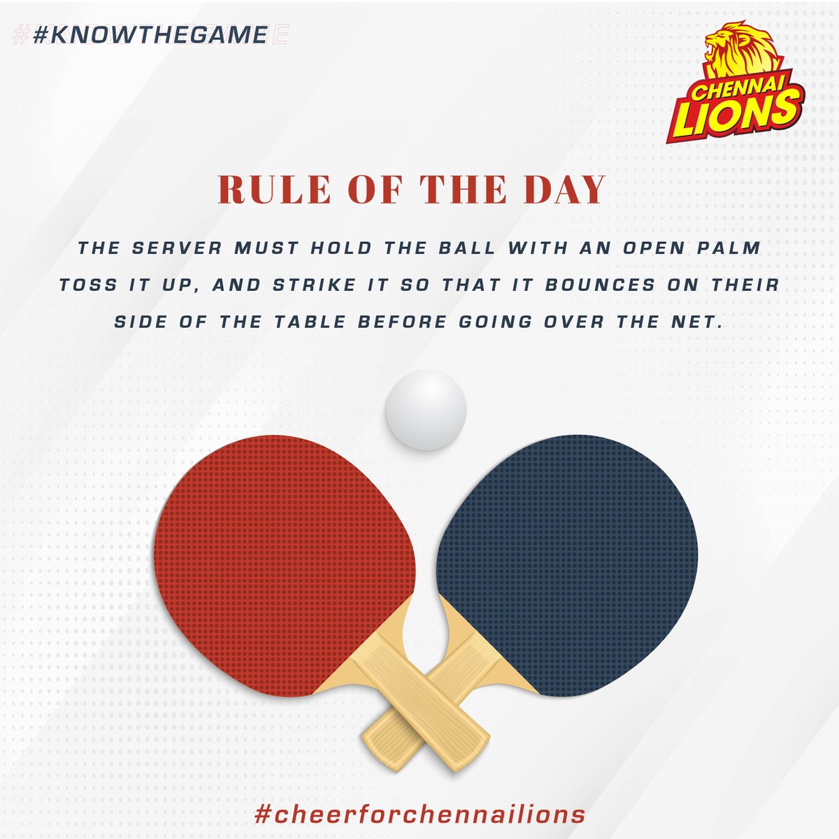 Chennailions_TT's tweet photo. Rule of the day!!
.
.
.
.
#thechennailions #ChennaiLions #chennailionstabletennis #UltimateTableTennis #reallionsofchennai #Chennailions2023 #tabletennisrules #pingpongrules #DidYouKnow https://t.co/9zN2mfHHnK