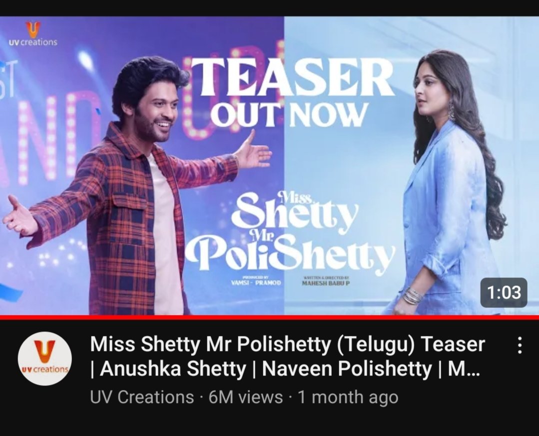 sweetyfan_Trend's tweet photo. 6M views For #MSMPTEASER (Telugu) on YouTube ❤️
Waiting For next update along with release date and promotion...
@MsAnushkaShetty , @NaveenPolishety , @FilmyMahesh , @UV_Creaations
#MissShettyMrPolishetty
#AnushkaShetty https://t.co/a9QcQIefMv