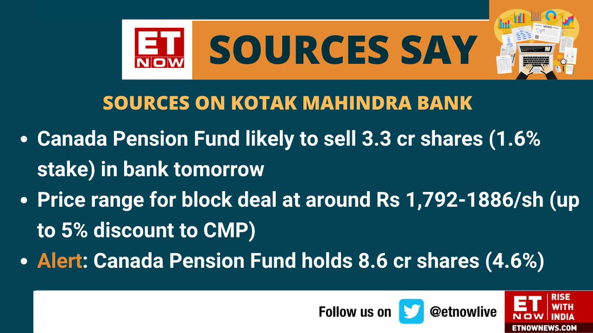 Stocks To Watch | Kotak Mahindra Bank in focus👇

#StockMarket #KotakMahindraBank @KotakBankLtd #CanadaPensionFund